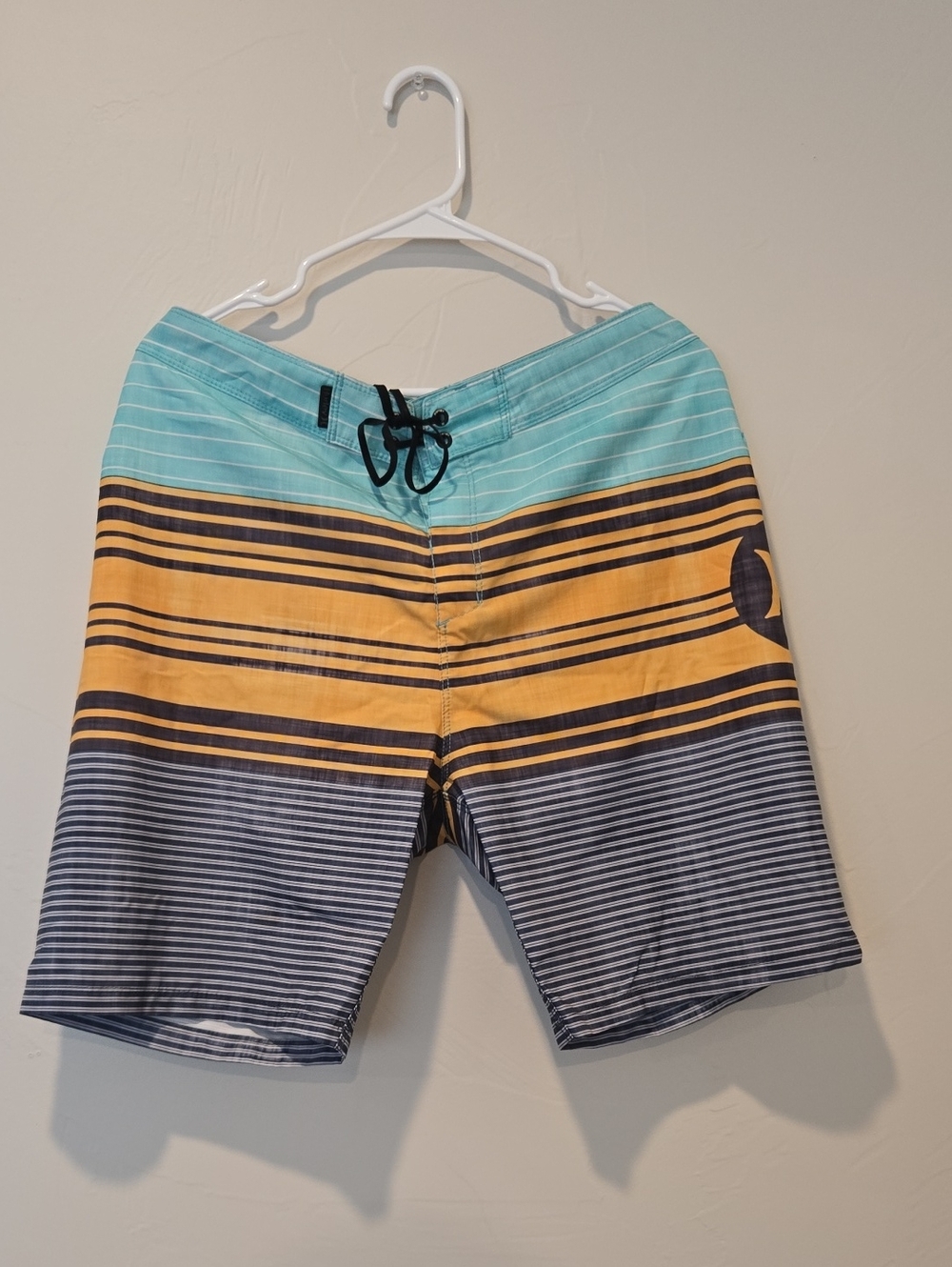 Hurley Aqua Yellow Gray Striped Board Shorts